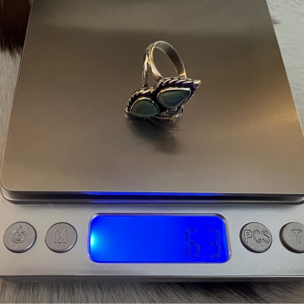 ❤️ Kingman Turquoise 2 Stone Statement Ring Southwestern Navajo Style Size 8.75 - Picture 8 of 13